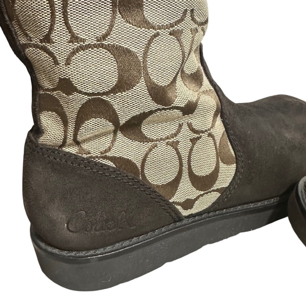 Coach Kally Signature Suede Winter Boots Women Brown Khaki Faux Fur Good 6.5 B - Picture 7 of 16